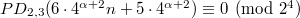 PD_{2, 3}(6\cdot4^{\alpha+2}n+5\cdot4^{\alpha+2})\equiv 0 \pmod{2^4}